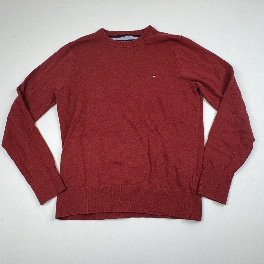Tommy Hilfiger Sweater Mens Medium Red Crewneck Pima Cotton Pullover 0926